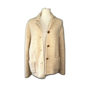 Ines de La Fressange Uniqlo Cardigan Sweater Beige Wool Blend Medium